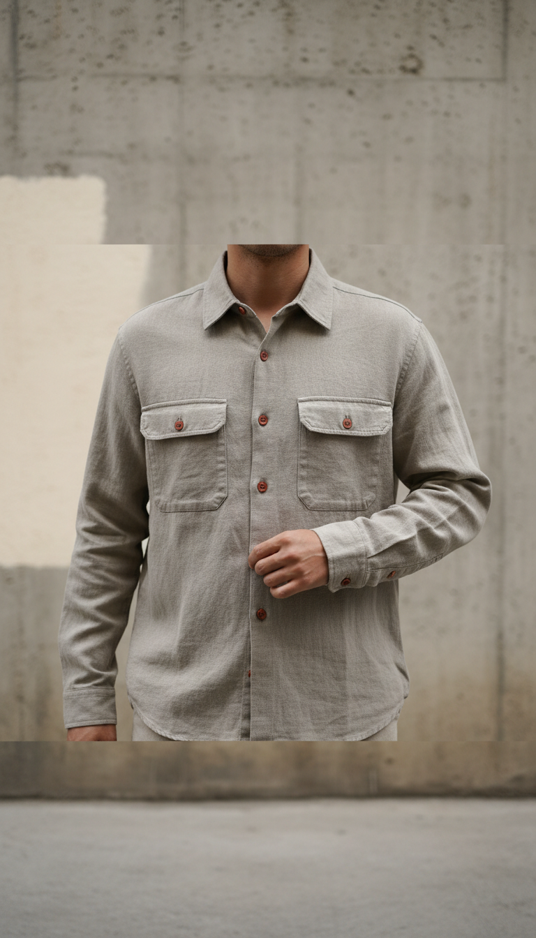 Double-pocket Casual Shirt in Stone