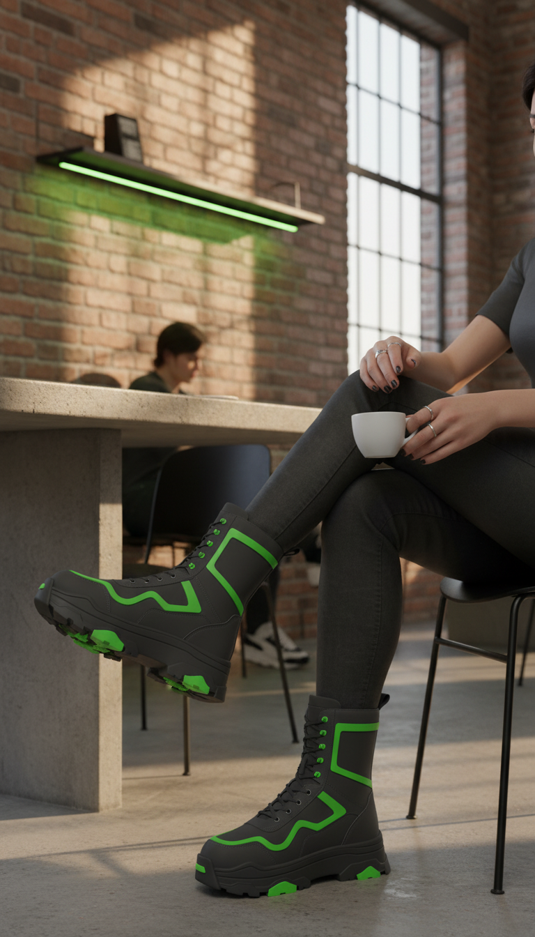 Electric -accented Statement Boots in Green — view 3