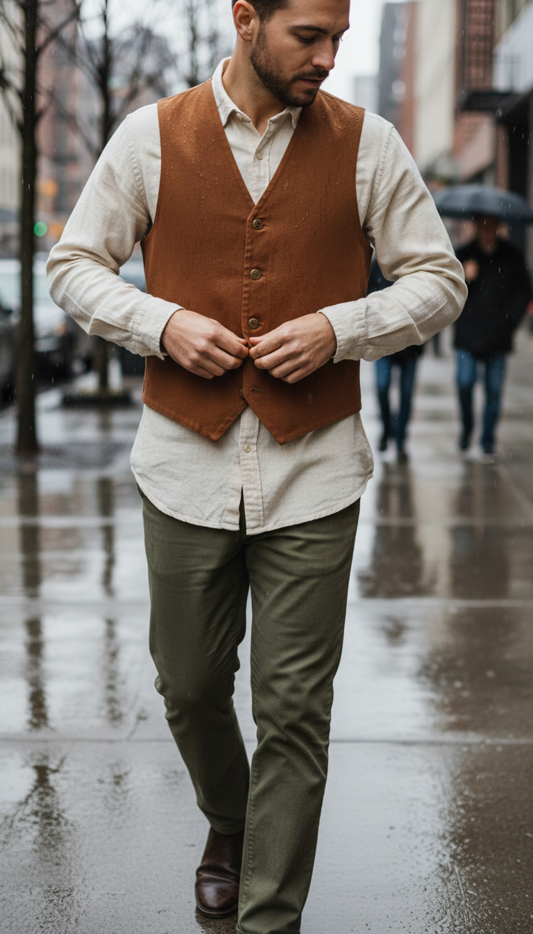 Saddle Cotton Vest in Brown — view 3