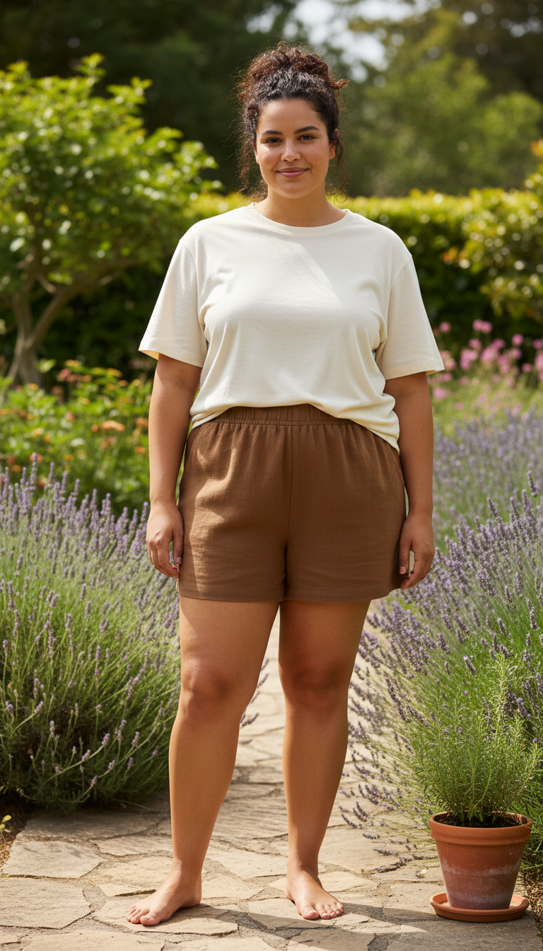 Linen Shorts in Chestnut Brown — view 3