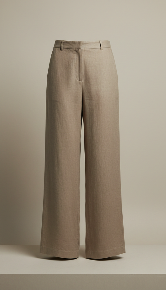 Linen Wide-leg Trousers in Clay Gray