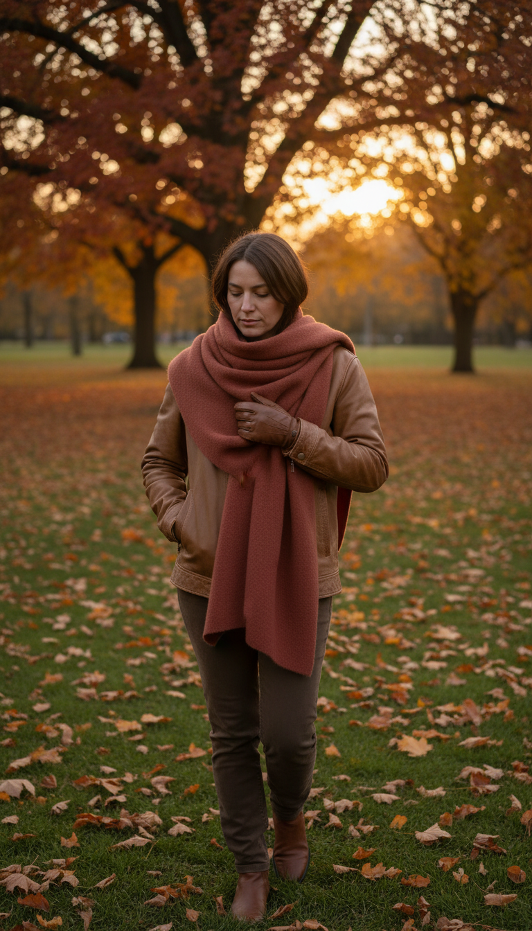 Wool Oversized Scarf in Clay Red — view 3
