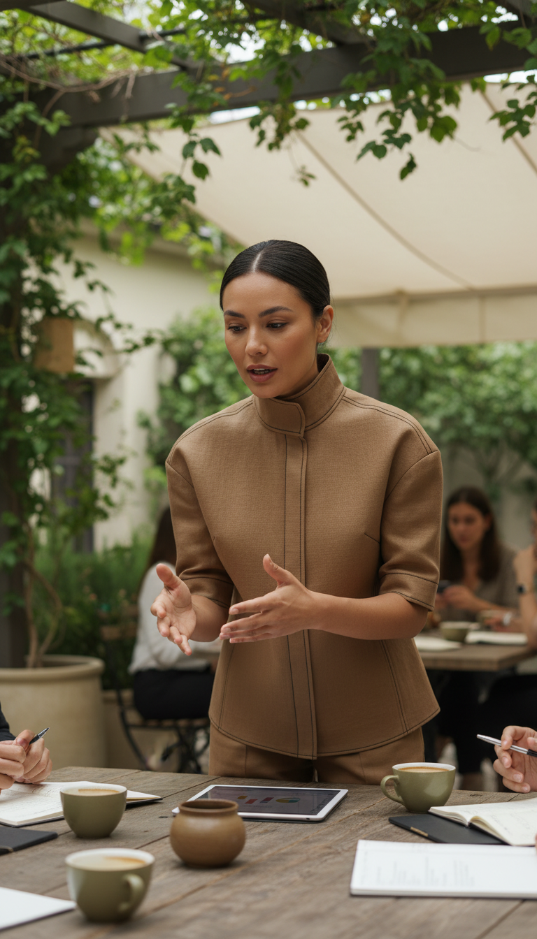 Structured Italian Linen Blouse in Gold — view 3