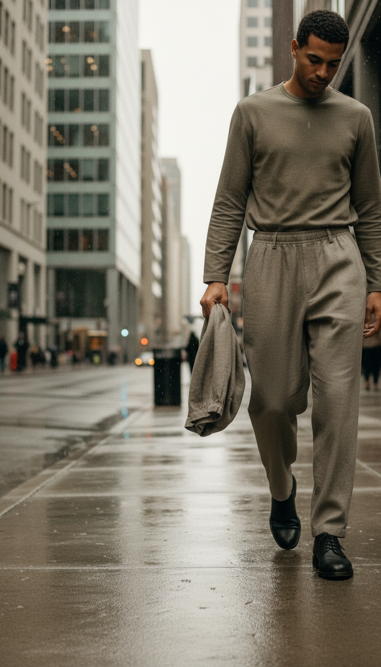 Relaxed Fit Linen Pants in Taupe — view 3