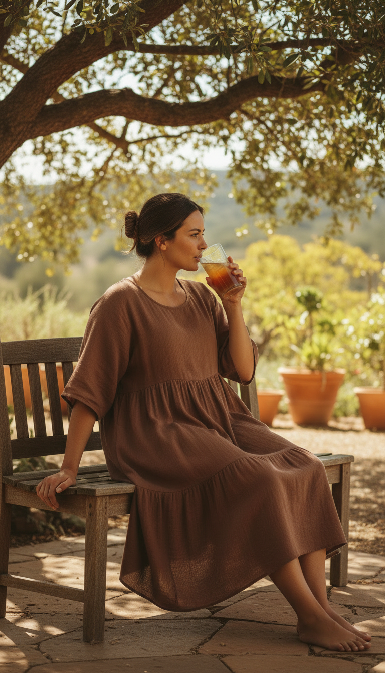 Cotton Dress in Clay — view 3
