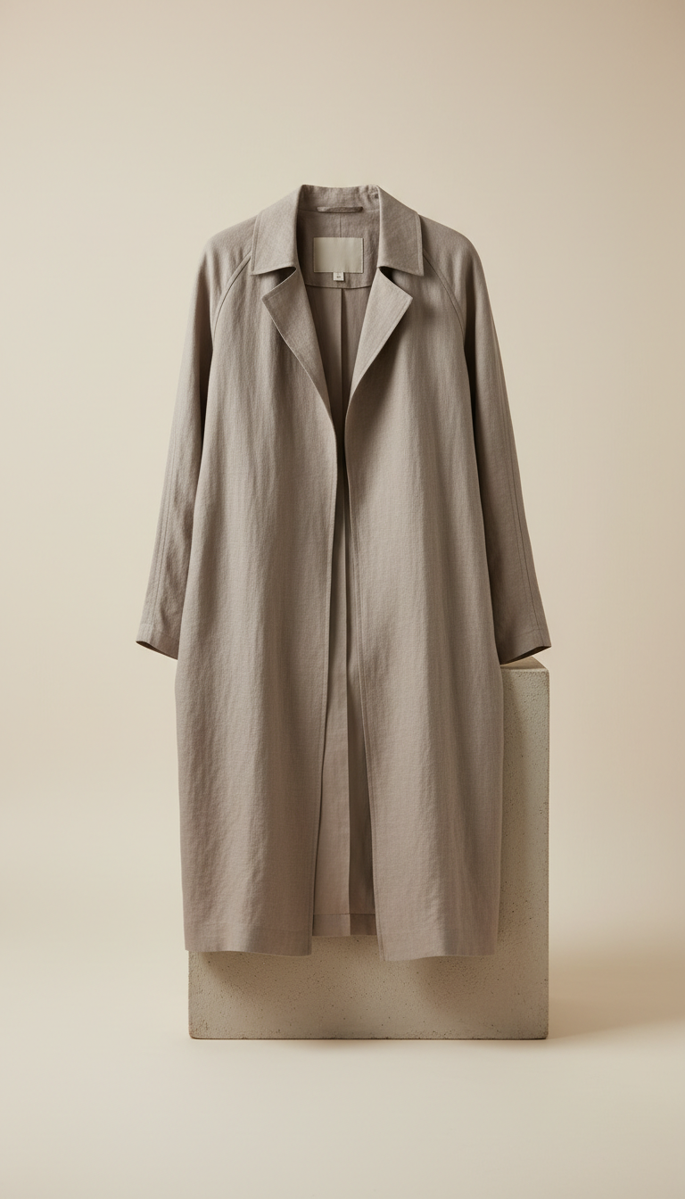Minimalist Linen Trench Coat in Mushroom