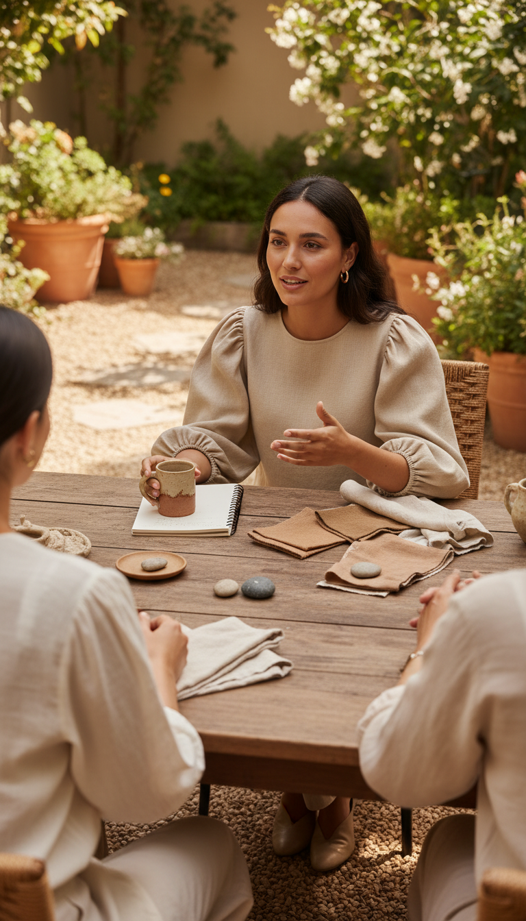 Puff Sleeve Linen Blend Top in Sand Beige — view 3