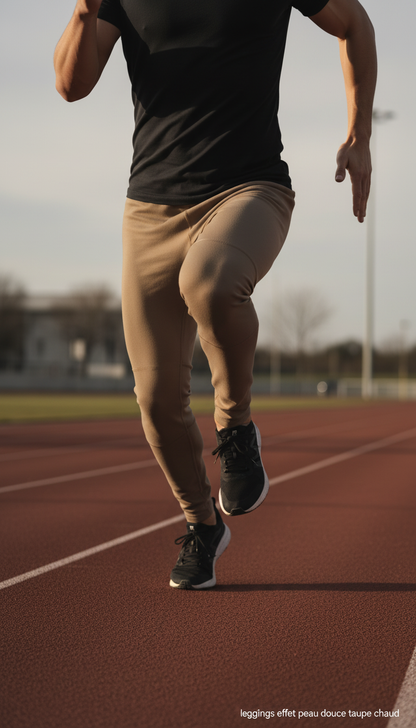 Warm Soft-touch Effect Leggings in Taupe — view 3