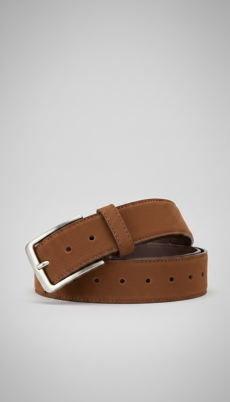 Suede Leather Belt in Tobacco — view 2
