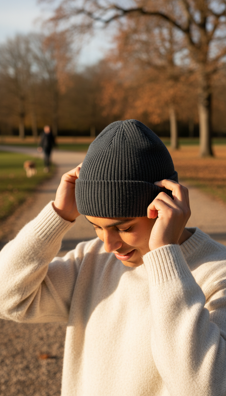 Cotton Blend Beanie in Slate Gray — view 3