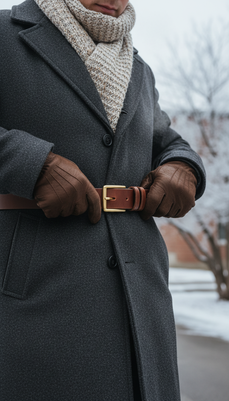 Full-grain Leather Work Belt with Buckle in Gold — view 3