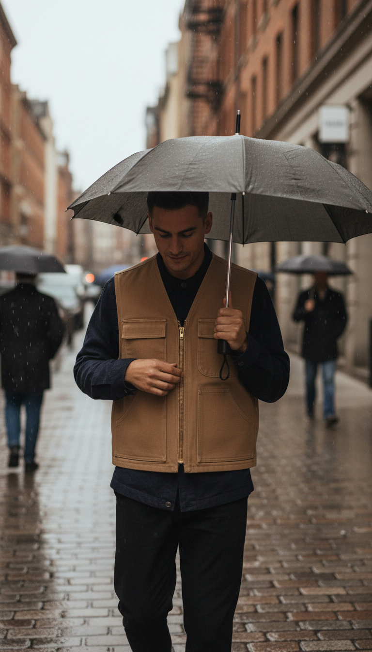 Canvas Work Vest in Sand — view 3