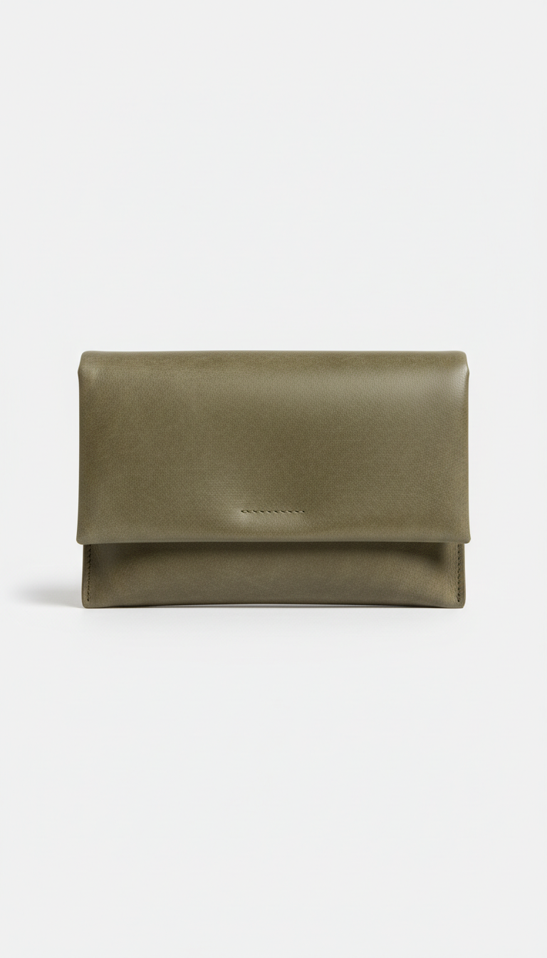 Concrete Leather Clutch in Olive