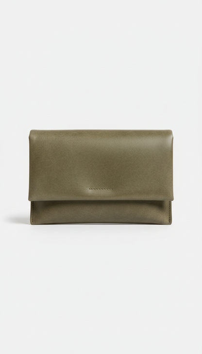 Concrete Leather Clutch in Olive