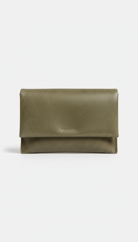 Concrete Leather Clutch in Olive