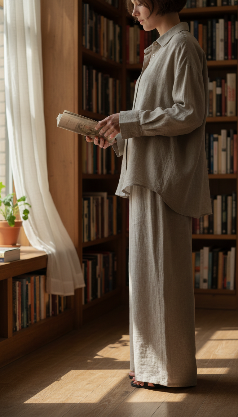 Two-piece Linen Set in Stone — view 3