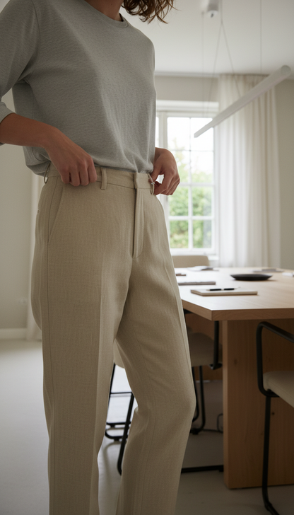 Linen Fluid Trousers in Honey — view 3