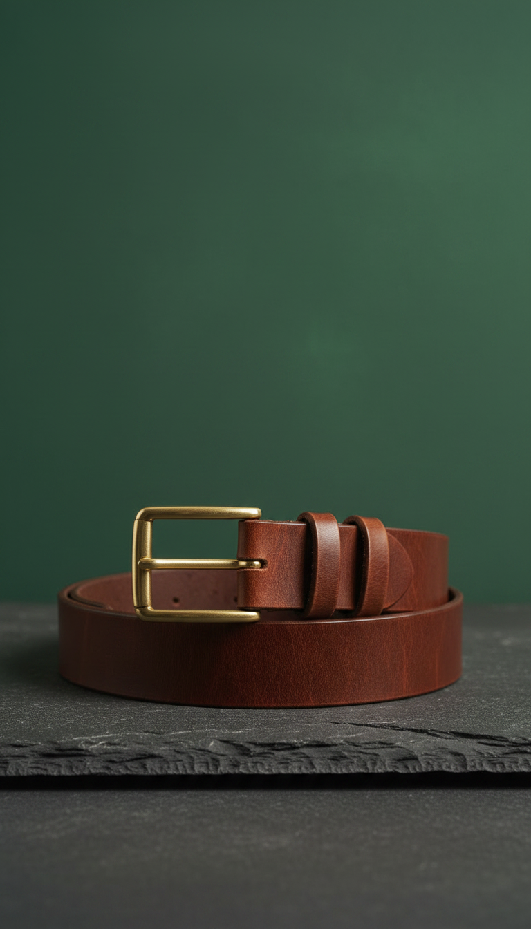 Full-grain Leather Work Belt with Buckle in Gold — view 2