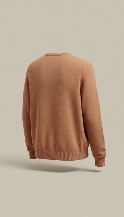 Cotton Knit Crewneck Sweater in Clay — view 2