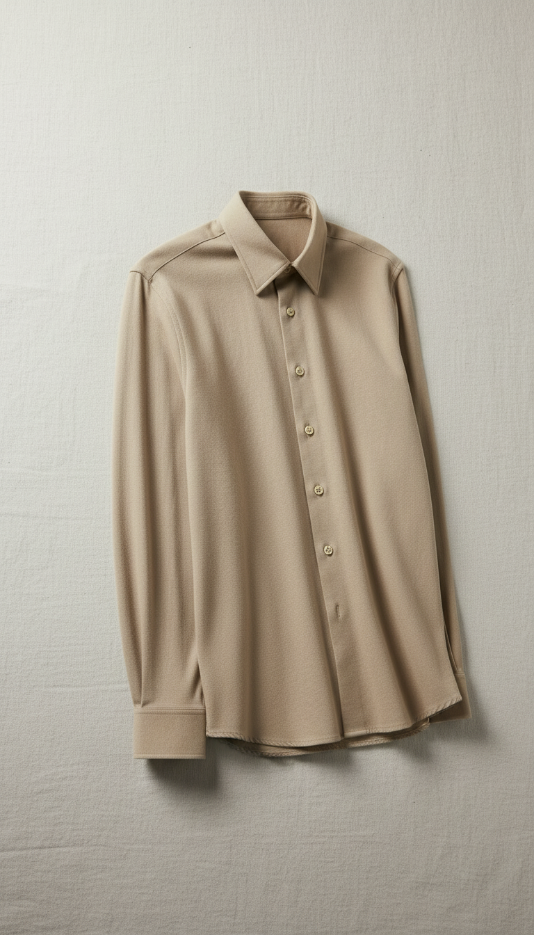 Cotton Blend Tailored Fit Shirt in Beige — view 2