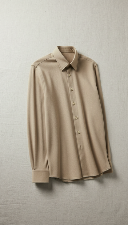 Cotton Blend Tailored Fit Shirt in Beige — view 2
