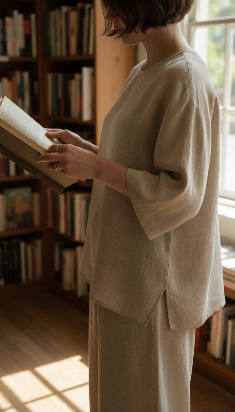 The Juniper Linen Blouse in Beige — view 3