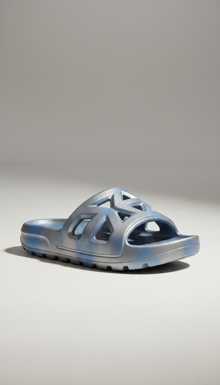 Durable Rubber Slide Sandal in Silver