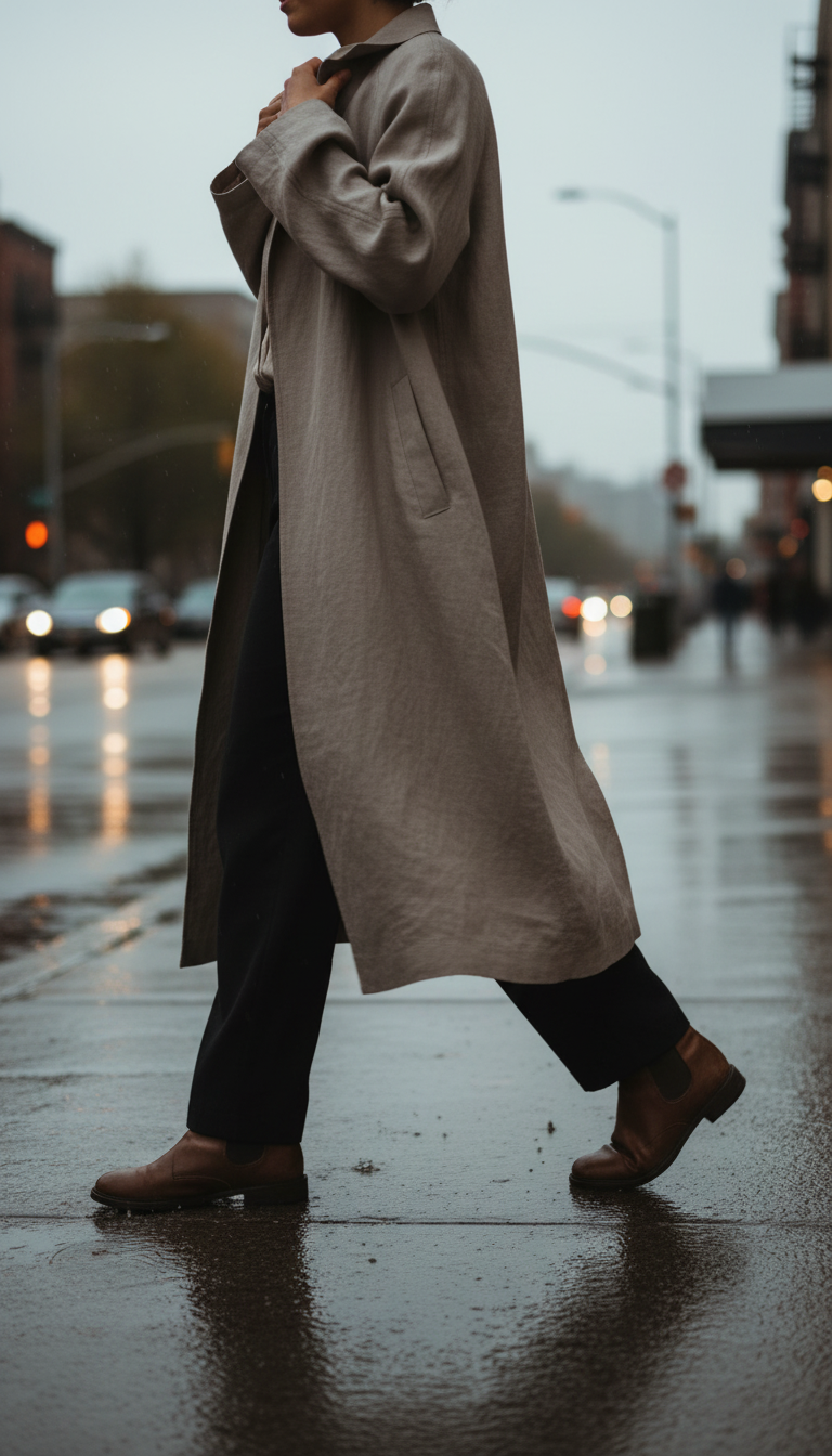 Minimalist Linen Trench Coat in Mushroom — view 3
