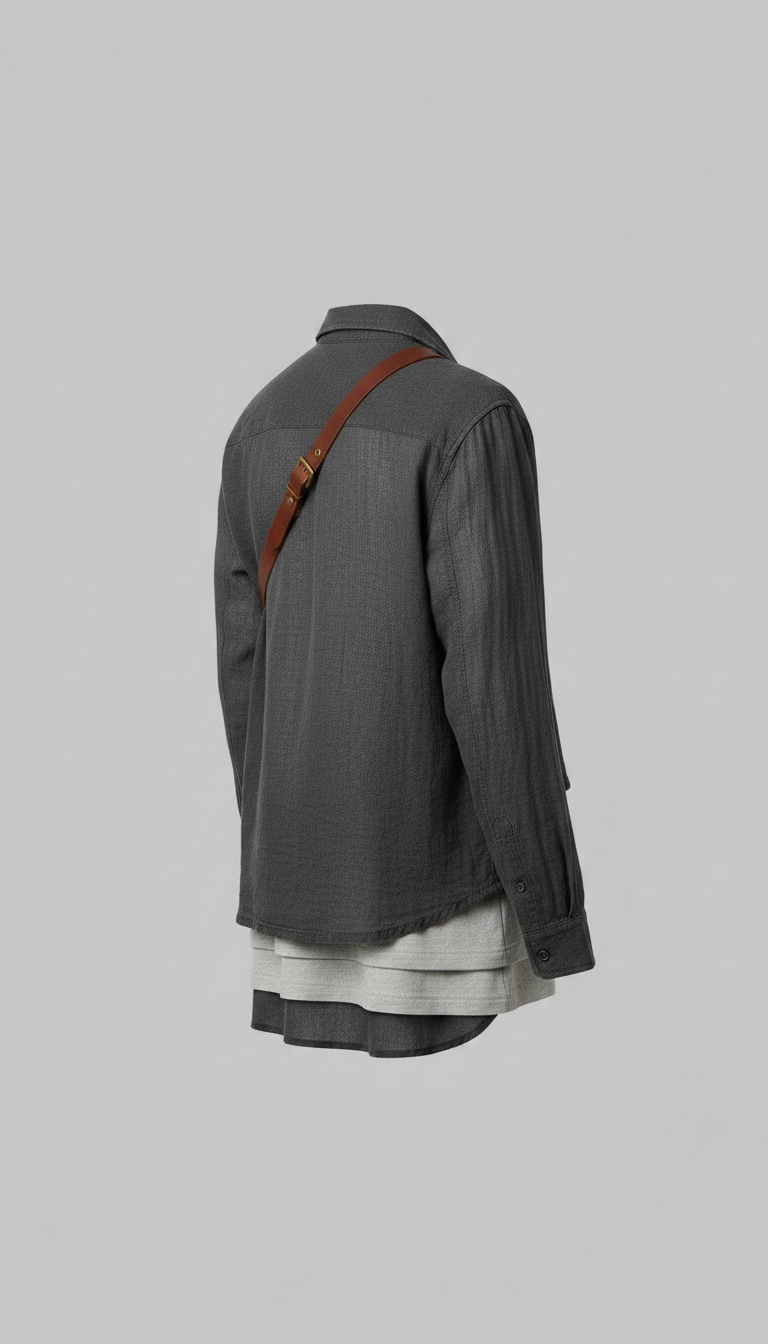 Cotton Blend Shirt with Leather Trim in Midnight — view 2