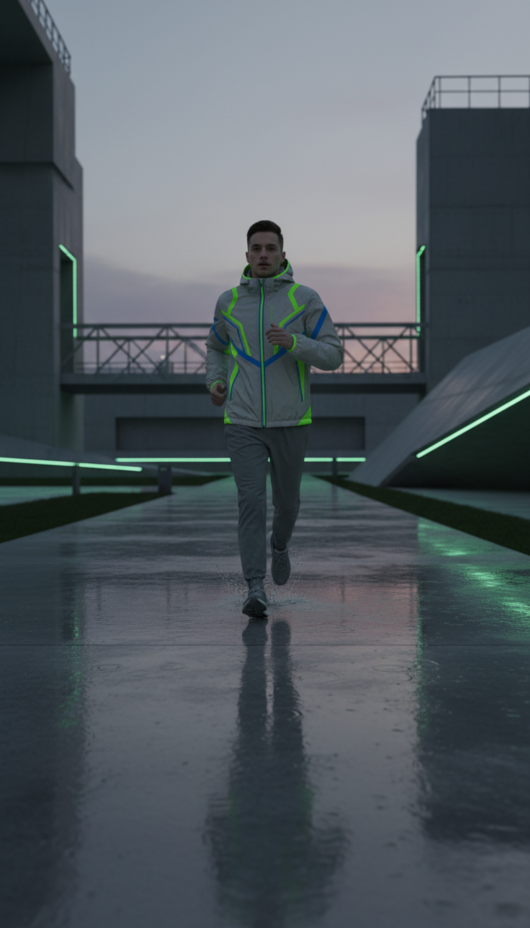 Reflective Running Jacket in Green — view 3