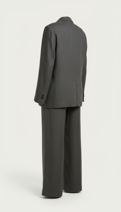 Tailored Linen Pantsuit in Urban in Charcoal — view 2