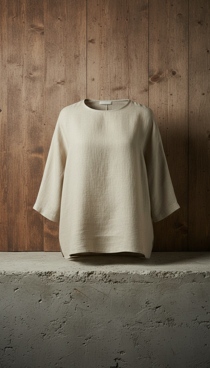The Juniper Linen Blouse in Beige — view 2