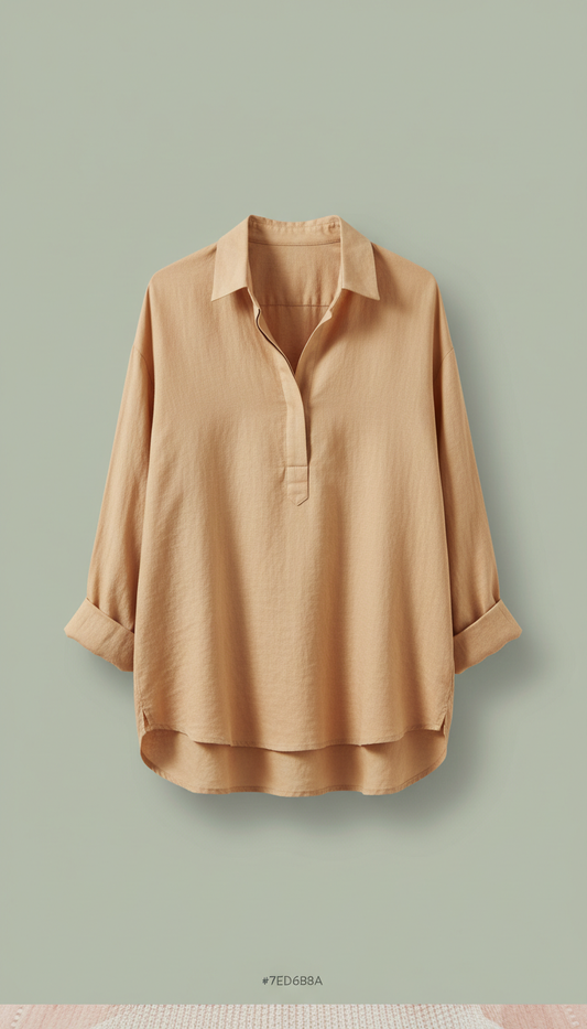 Linen Shirt with Relaxed Fit in Natural