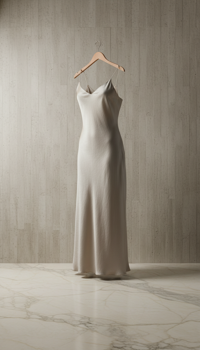 Minimalist Pale Silk Linen Slip Dress — view 2