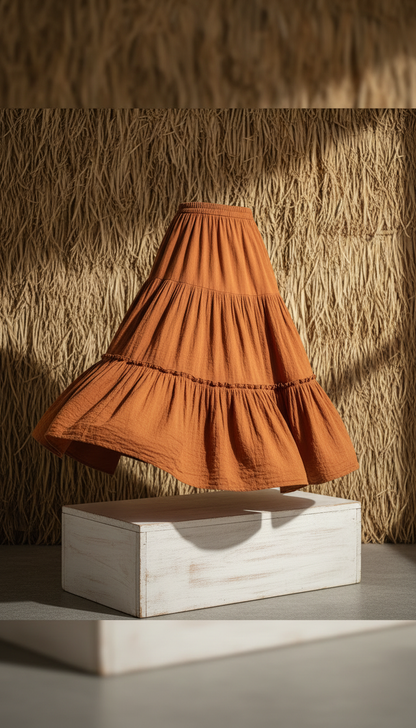 Bohemian Maxi Skirt in Rust Orange — view 2