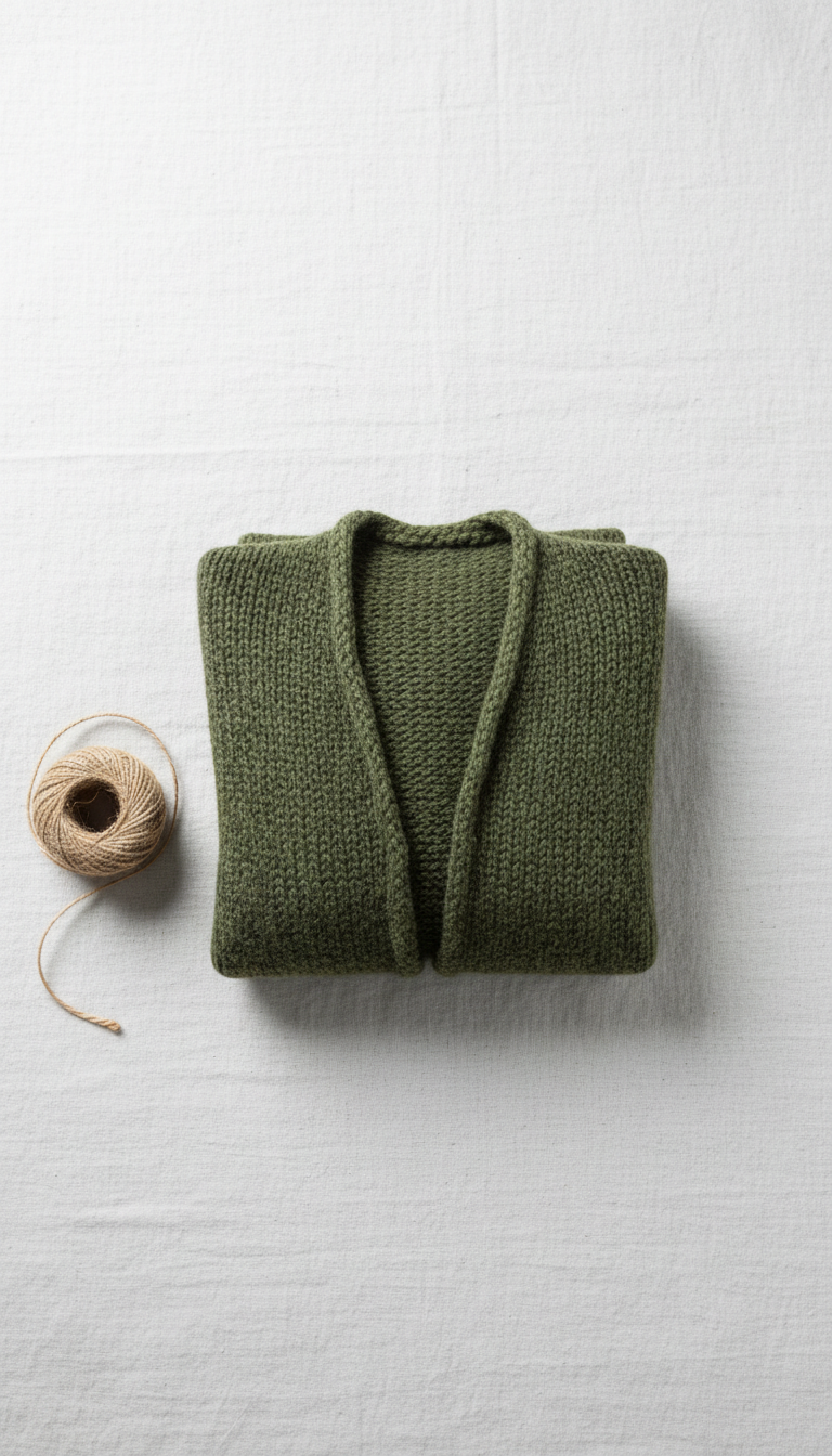 Wool Cardigan in Moss Green