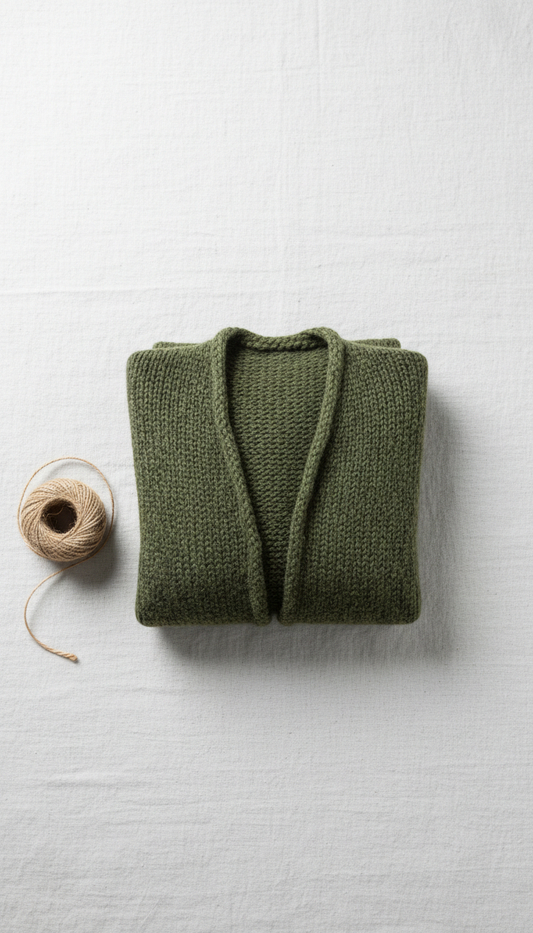 Wool Cardigan in Moss Green