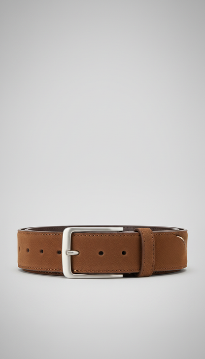 Suede Leather Belt in Tobacco