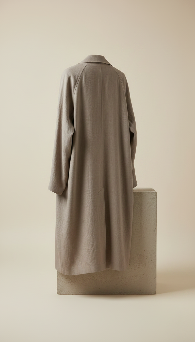 Minimalist Linen Trench Coat in Mushroom — view 2
