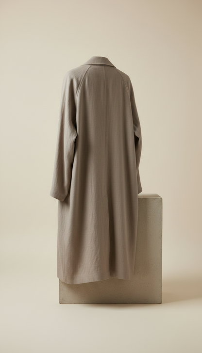 Minimalist Linen Trench Coat in Mushroom — view 2