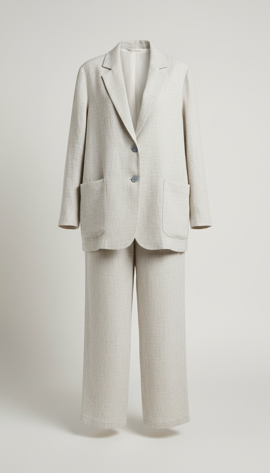 Linen Relaxed Suit Set in Sandstone in Natural