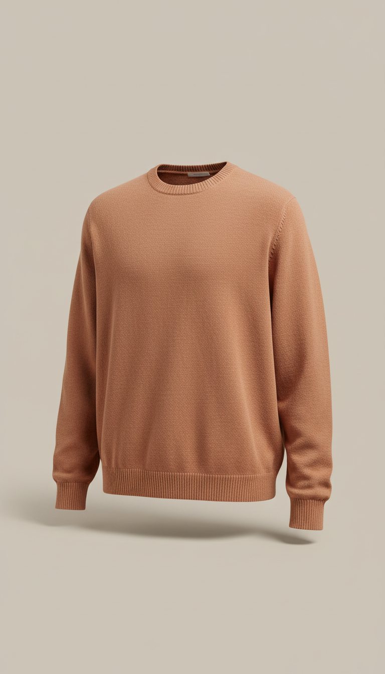 Cotton Knit Crewneck Sweater in Clay
