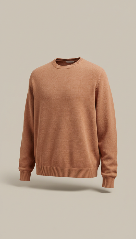 Cotton Knit Crewneck Sweater in Clay