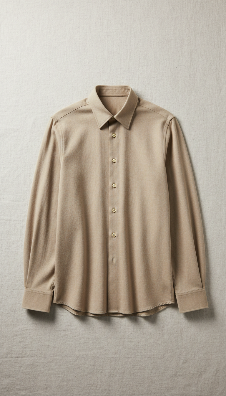 Cotton Blend Tailored Fit Shirt in Beige