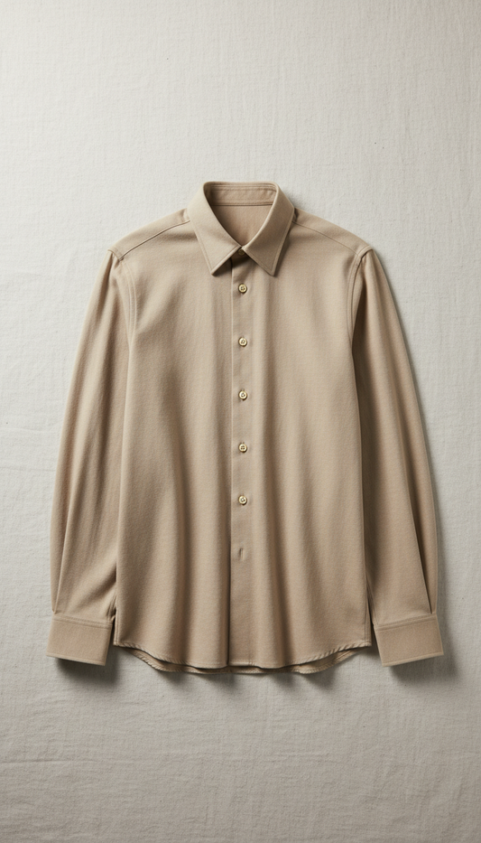 Cotton Blend Tailored Fit Shirt in Beige