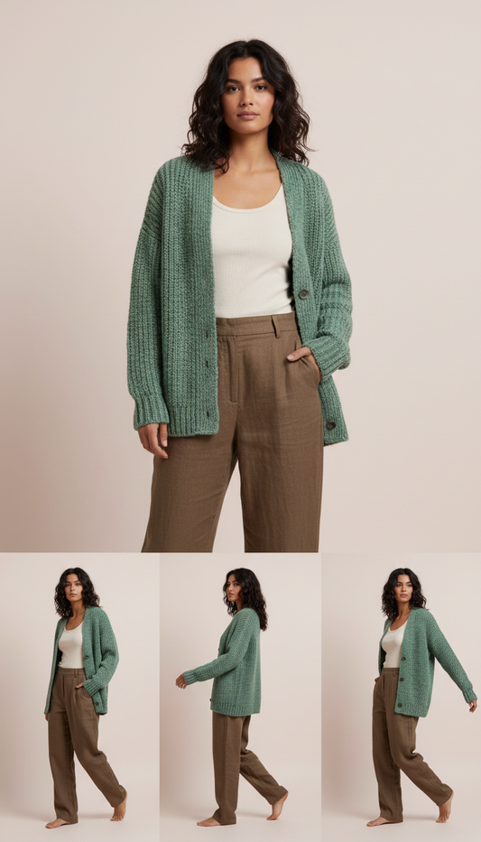 Relaxed Fit Cardigan in Moss Mint