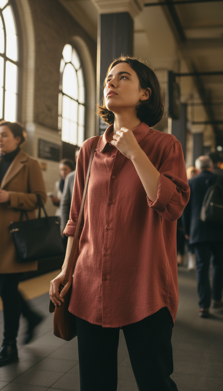 The Warren Linen Shirt in Brick Red — view 3