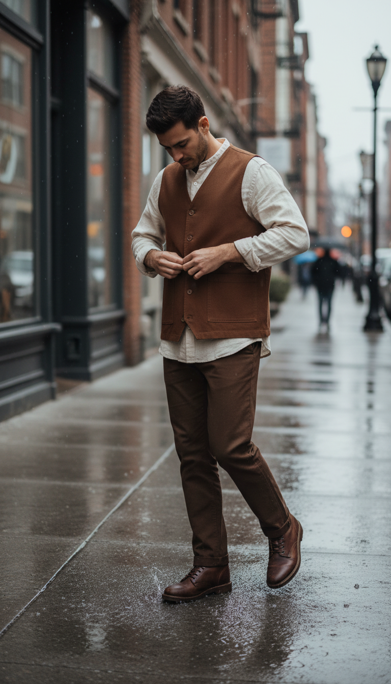 Cotton Vest in Chestnut Brown — view 3
