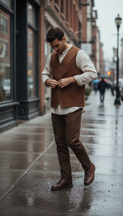 Cotton Vest in Chestnut Brown — view 3