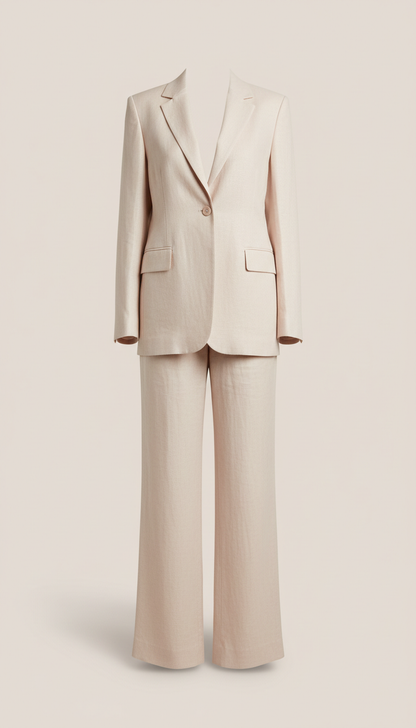 Tailored Linen Co-ord Set in Blush Cream